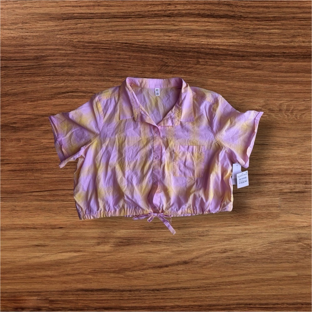 Pink and Yellow Cropped Shirt bp top 1x pink and yellow